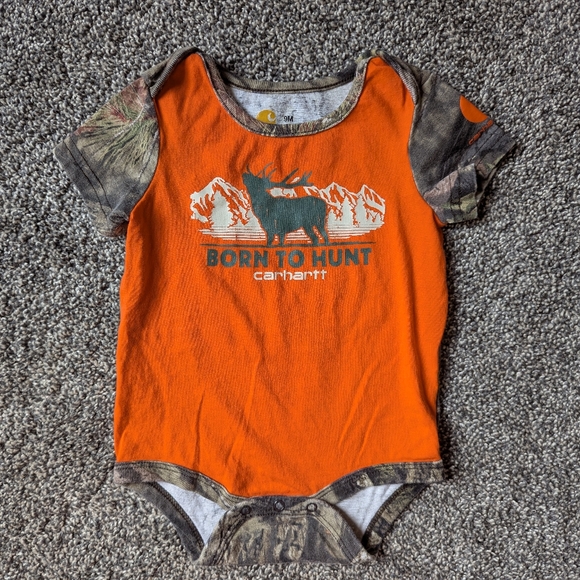 Carhartt Orange Camo Born To Hunt 6-9mo Onesie - Picture 1 of 2
